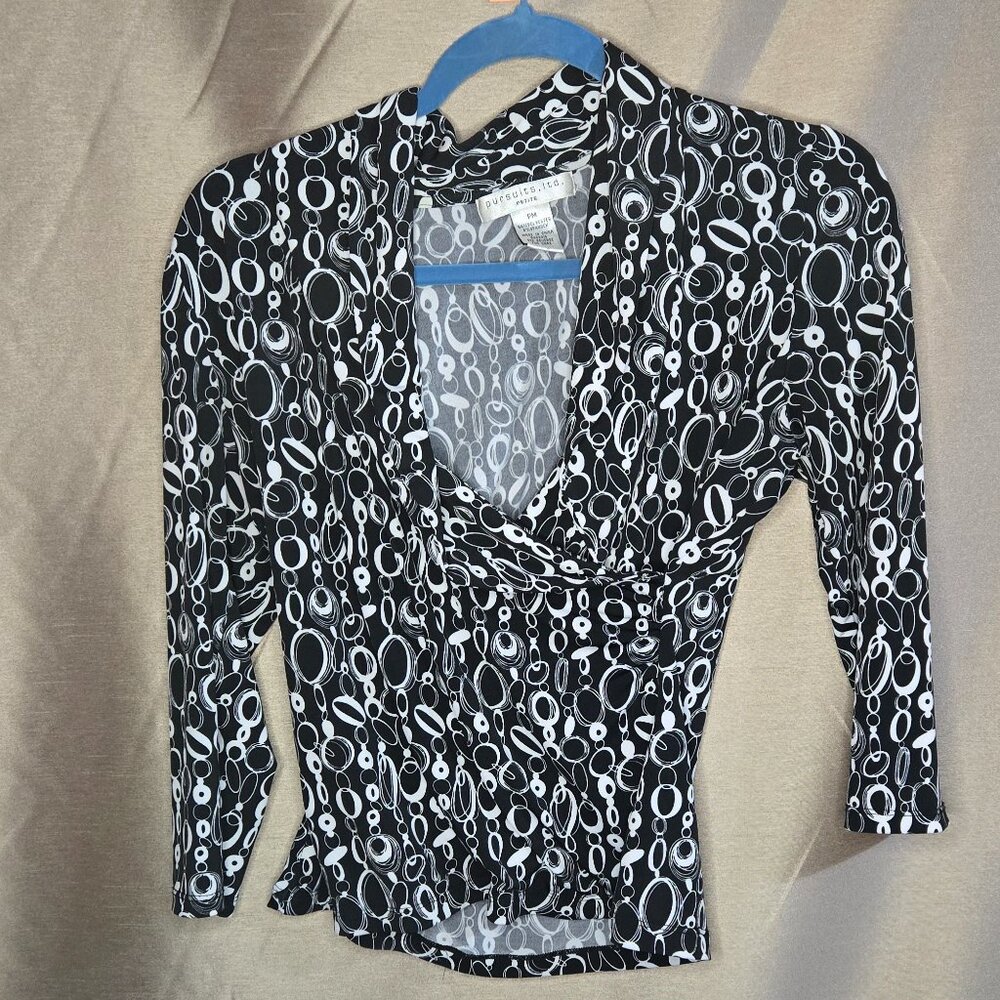 Pursuits, Ltd., Black, White , Top, Size: PM